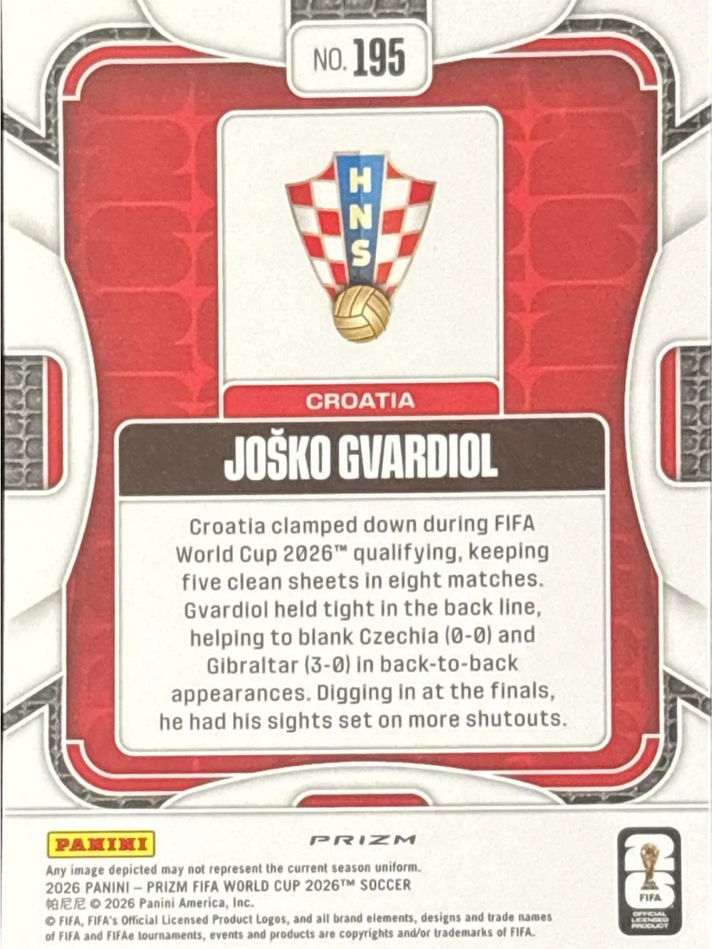 Panini Prizm Josko Gvardiol Croatia Soccer Card